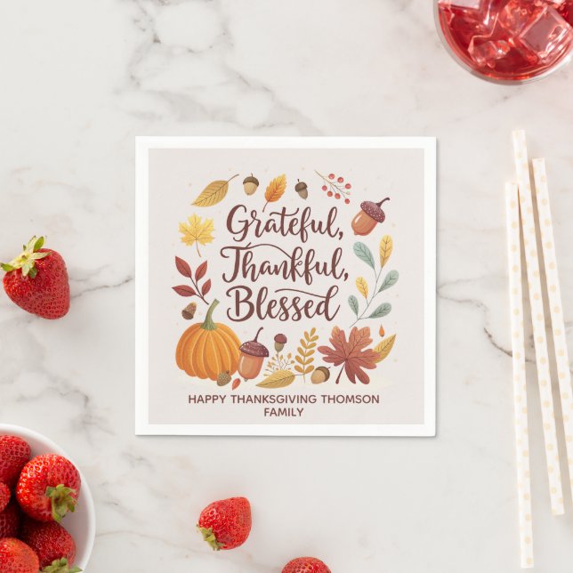 Thankful Grateful Blessed Thanksgiving Fall Napkins (Insitu)