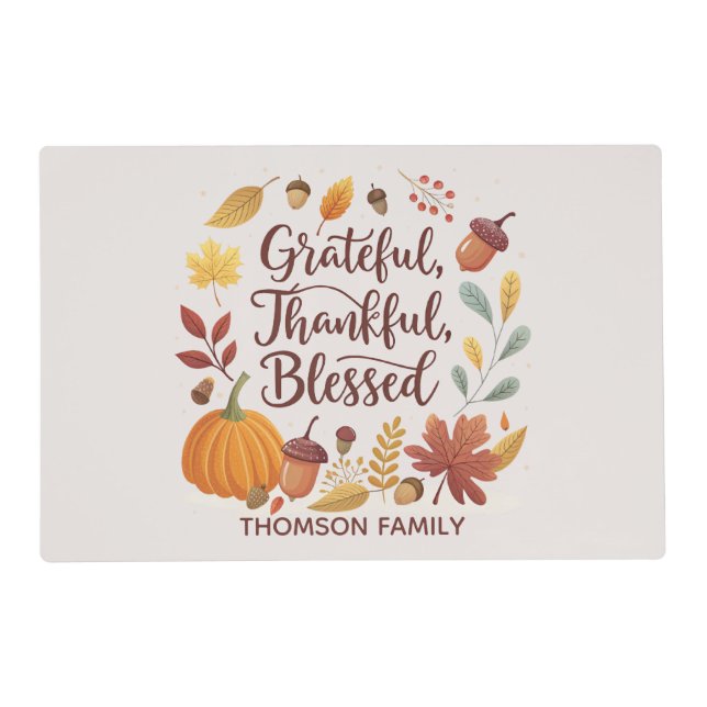Thankful Grateful Blessed Thanksgiving Fall Placemat (Front)