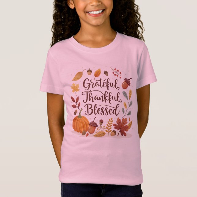 Thankful Grateful Blessed Thanksgiving Fall T-Shirt (Front)