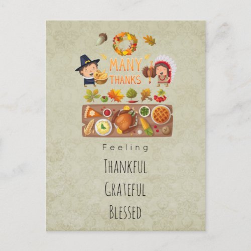 Thankful Grateful Blessed Thanksgiving Greetings Holiday Postcard