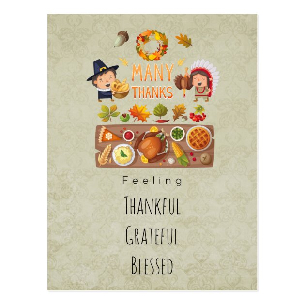 Thankful Grateful Blessed Thanksgiving Greetings Postcard