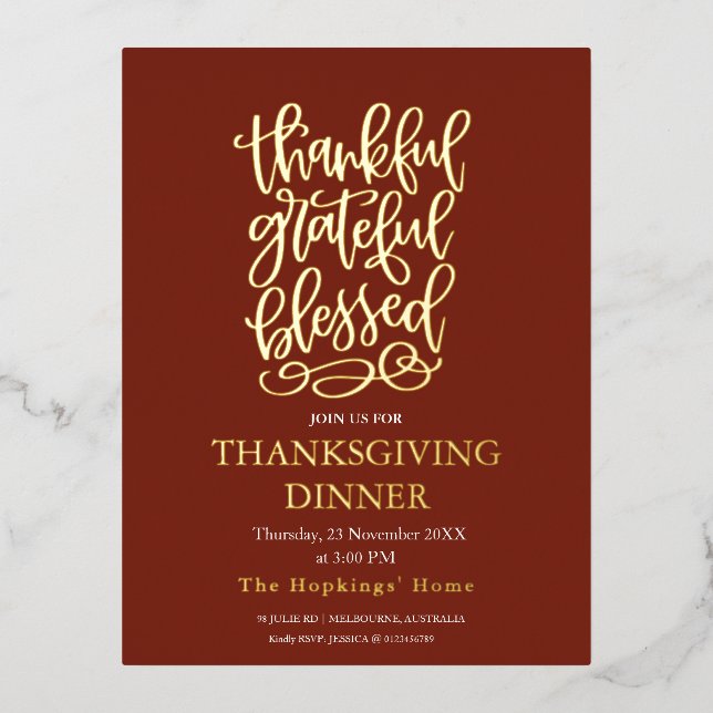 Thankful Grateful Blessed Thanksgiving  Invitation (Front)