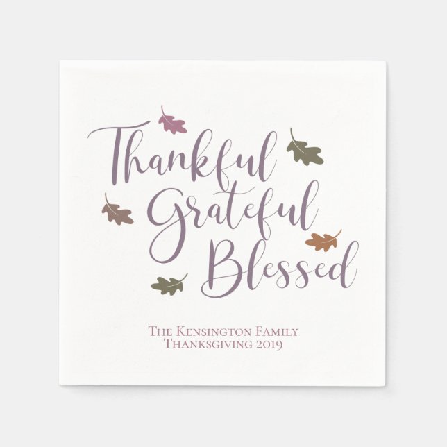 Thankful Grateful Blessed Thanksgiving Leaves Napkins (Front)