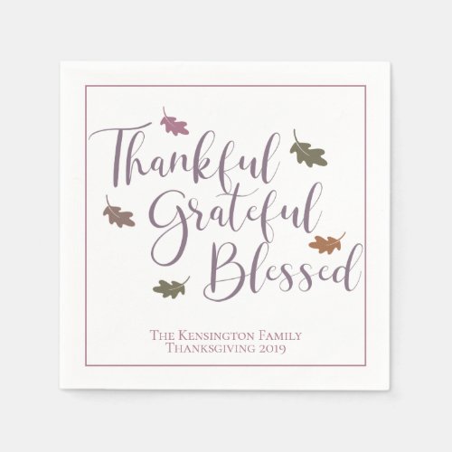 Thankful Grateful Blessed Thanksgiving Leaves Napkins