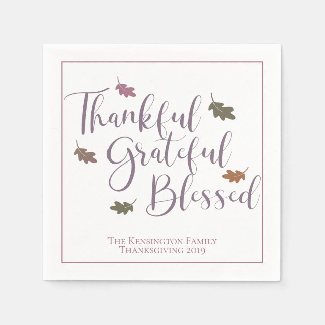 Thankful Grateful Blessed Thanksgiving Leaves Napkins (Front)