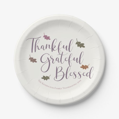 Thankful Grateful Blessed Thanksgiving Leaves Paper Plates