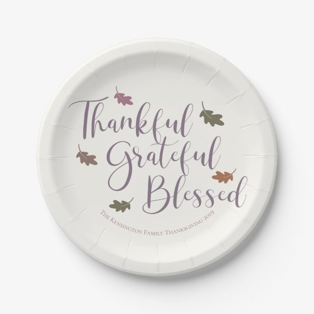 Thankful Grateful Blessed Thanksgiving Leaves Paper Plates (Front)