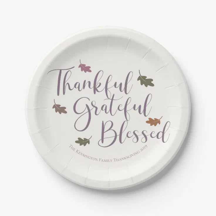 Thankful Grateful Blessed Thanksgiving Leaves Paper Plates Zazzle