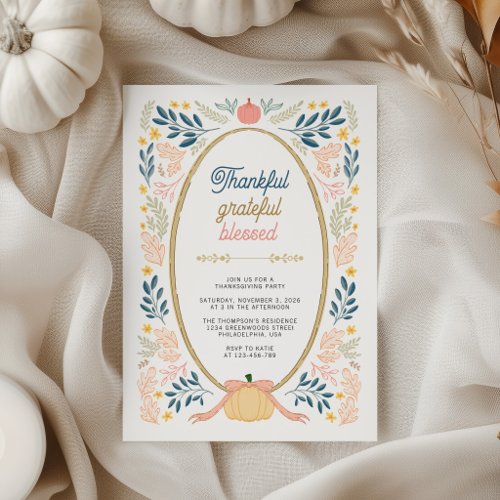 Thankful Grateful Blessed Thanksgiving Party Invitation