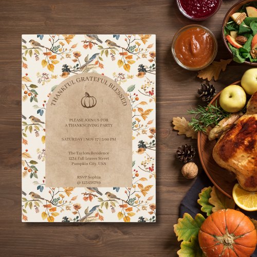 Thankful Grateful Blessed Thanksgiving Party Invitation