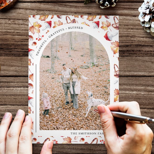 Thankful Grateful Blessed Thanksgiving Photo Holiday Card (Creator Uploaded)