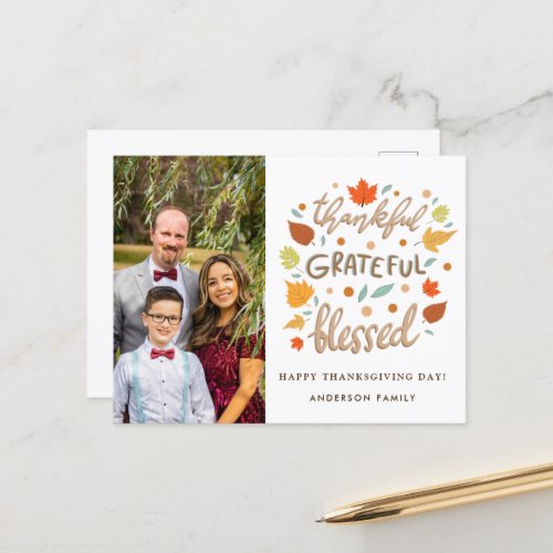 Thankful Grateful Blessed Thanksgiving Photo Holiday Postcard