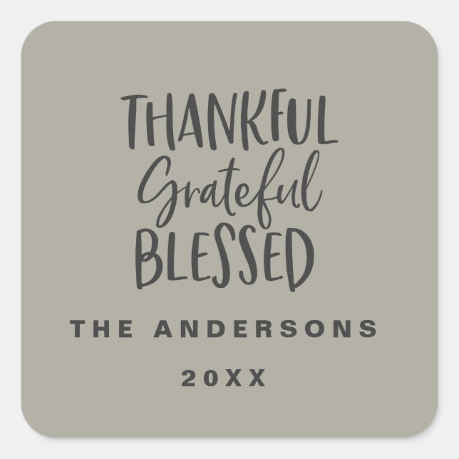 Thankful, grateful, blessed thanksgiving photo square sticker (Front)