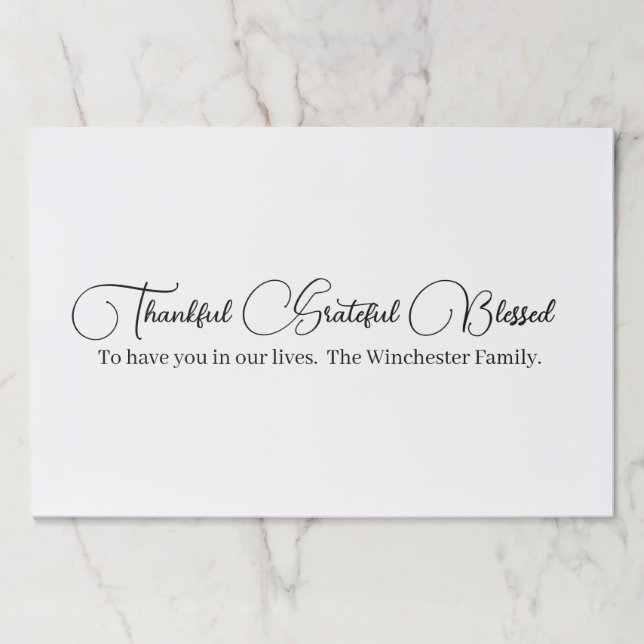 Thankful Grateful Blessed Thanksgiving placemat (Front)