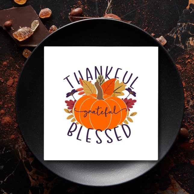 Thankful Grateful Blessed Thanksgiving Pumpkin Napkins (Creator Uploaded)
