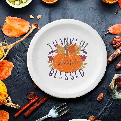 Thankful Grateful Blessed Thanksgiving Pumpkin Paper Plates