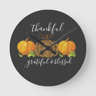 Thankful Grateful Blessed Thanksgiving Pumpkin Round Clock