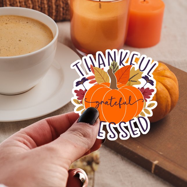 Thankful Grateful Blessed Thanksgiving Pumpkin Sticker (Creator Uploaded)