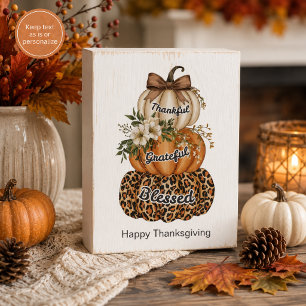 Thankful Grateful Blessed Thanksgiving Pumpkins Wooden Box Sign