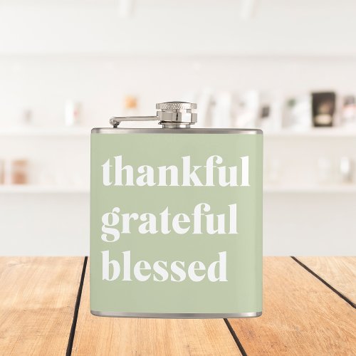 Thankful Grateful Blessed  Thanksgiving Quote Flask