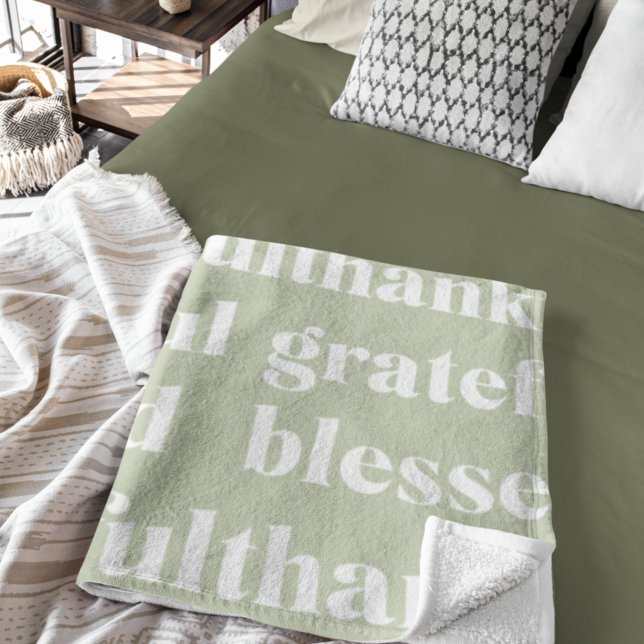 Thankful Grateful Blessed | Thanksgiving Quote Fleece Blanket (Creator Uploaded)