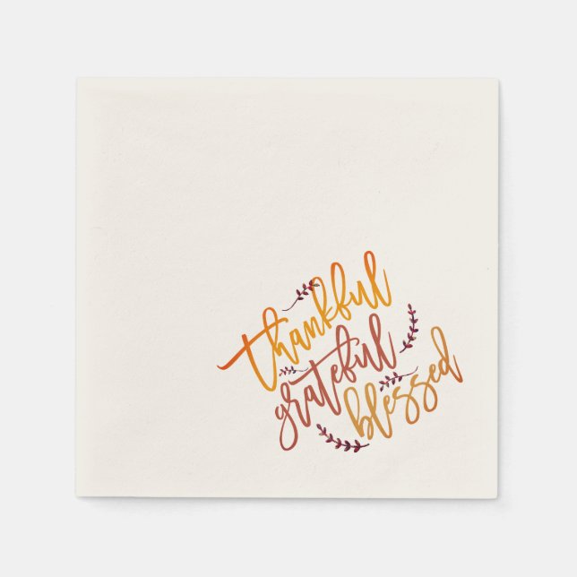 Thankful Grateful Blessed Thanksgiving Quote Napkins (Front)