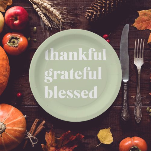 Thankful Grateful Blessed  Thanksgiving Quote Paper Plates