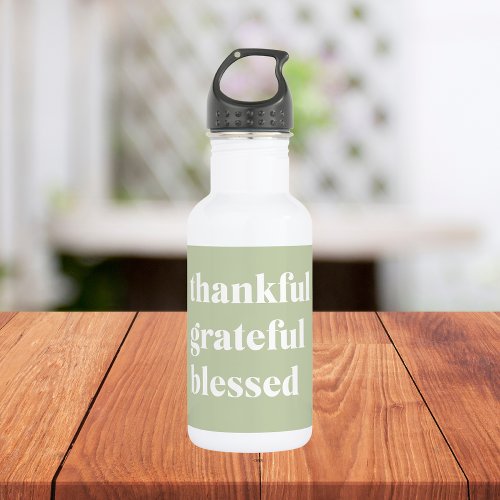 Thankful Grateful Blessed  Thanksgiving Quote Stainless Steel Water Bottle