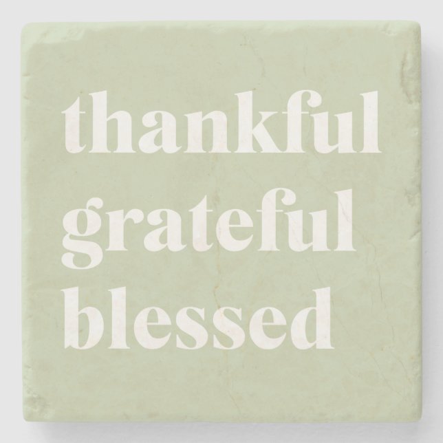 Thankful Grateful Blessed | Thanksgiving Quote Stone Coaster (Front)