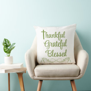 Thankful Grateful Blessed Thanksgiving Quote Throw Pillow