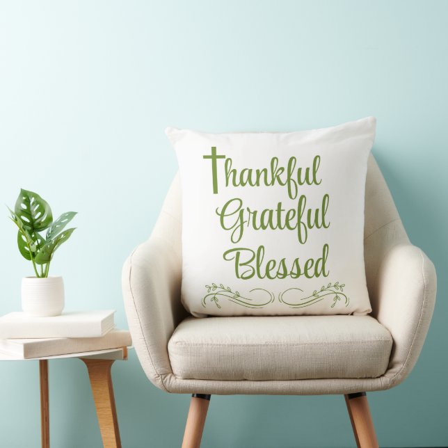 Thankful Grateful Blessed Thanksgiving Quote Throw Pillow (Chair)