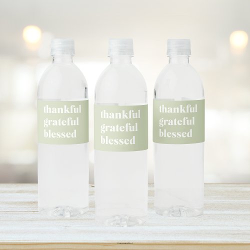 Thankful Grateful Blessed  Thanksgiving Quote Water Bottle Label