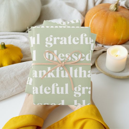 Thankful Grateful Blessed  Thanksgiving Quote Wrapping Paper Sheets