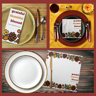 Thankful Grateful Blessed Thanksgiving retro look Cloth Napkin