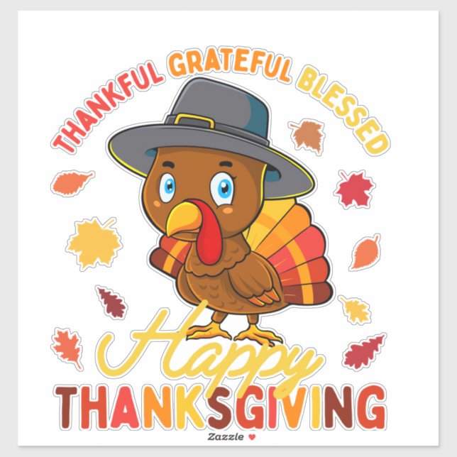 Thankful Grateful Blessed Thanksgiving Turkey Wome Sticker (Sheet)