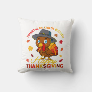 Thankful Grateful Blessed Thanksgiving Turkey Wome Throw Pillow