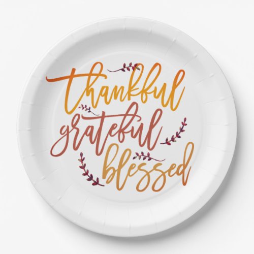 Thankful Grateful Blessed Thanksgiving Typography Paper Plates