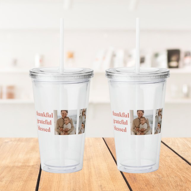 Thankful Grateful Blessed | Three Photo Collage  Acrylic Tumbler (Creator Uploaded)