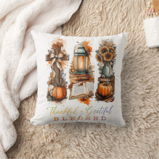 Thankful Grateful Blessed  Throw Pillow