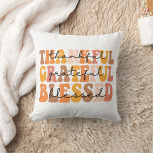 Thankful Grateful Blessed Throw Pillow