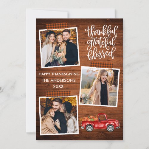 Thankful Grateful Blessed Truck Plaid Thanksgiving Holiday Card