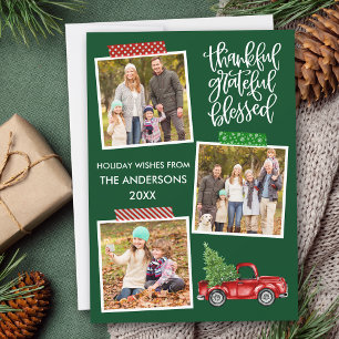 Thankful Grateful Blessed Truck Tape Photo Green Holiday Card