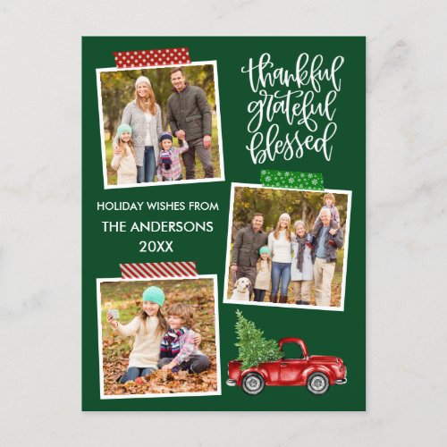 Thankful Grateful Blessed Truck Tape Photo Holiday Postcard