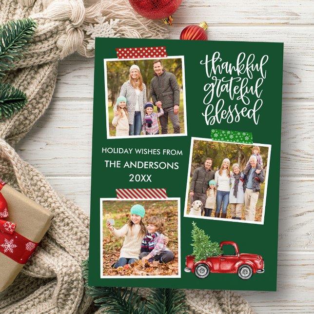 Thankful Grateful Blessed Truck Tape Photo Holiday Postcard (Customize to change your personalized text size or text style.)