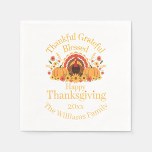 Thankful Grateful Blessed Turkey Napkins