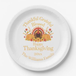 Thankful Grateful Blessed Turkey Paper Plates