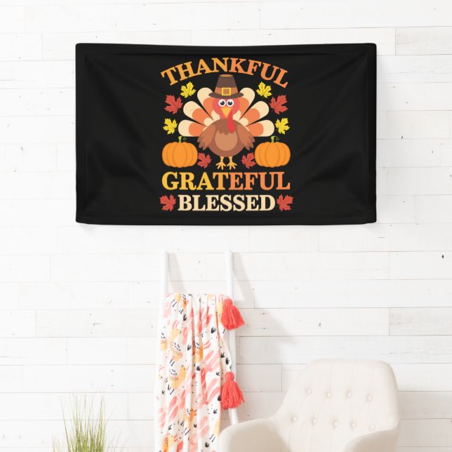 Thankful Grateful Blessed Turkey Thanksgiving Banner (Insitu)