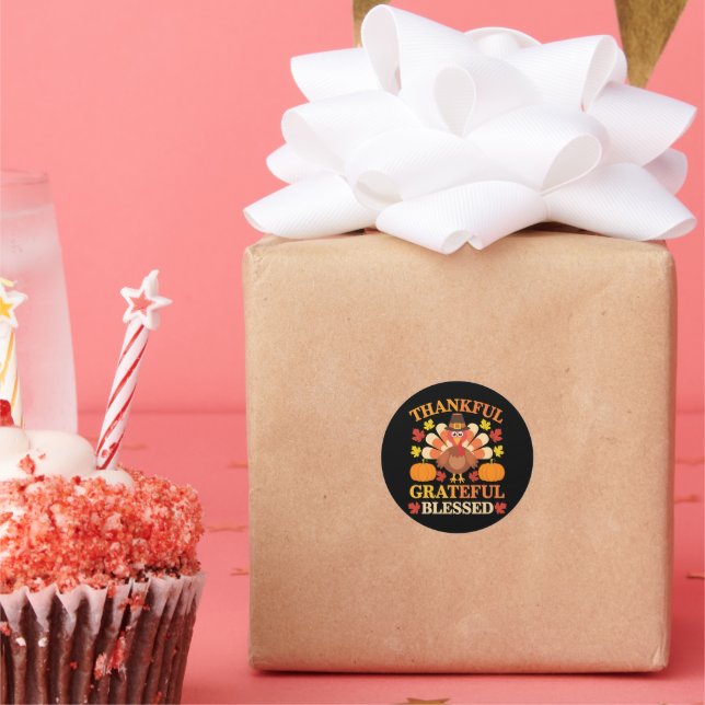 Thankful Grateful Blessed Turkey Thanksgiving Classic Round Sticker (Party)