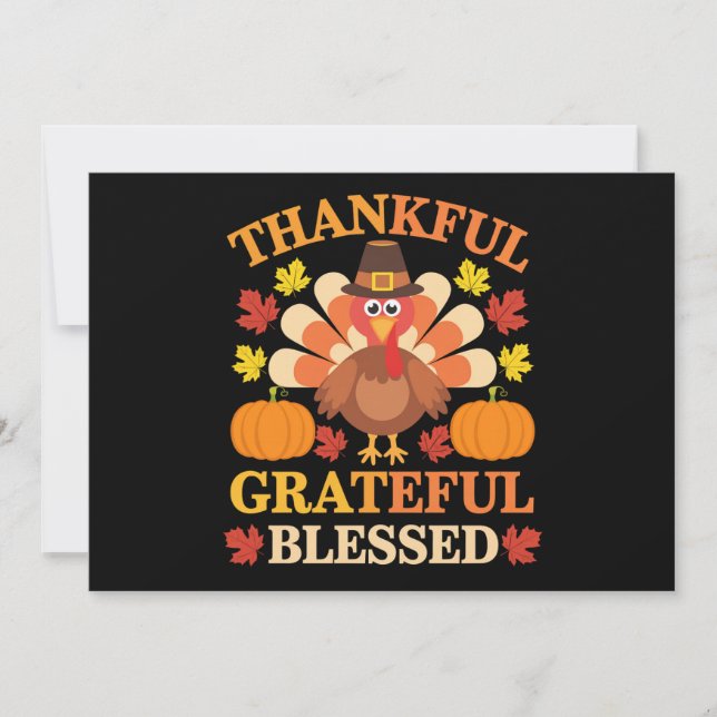Thankful Grateful Blessed Turkey Thanksgiving Holiday Card (Front)