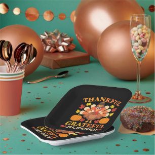 Thankful Grateful Blessed Turkey Thanksgiving Paper Plates